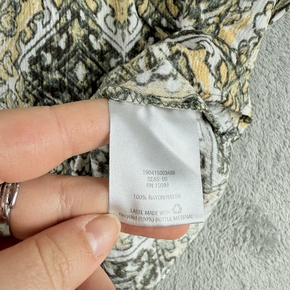 Laura Scott Top Womens Large White Olive Green Patterned Geometric Smart Casual - Picture 11 of 13